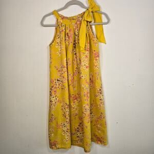 Bellambra Linen Womens Halter Yellow Multicolor Floral Neck Tie Dress. Small.